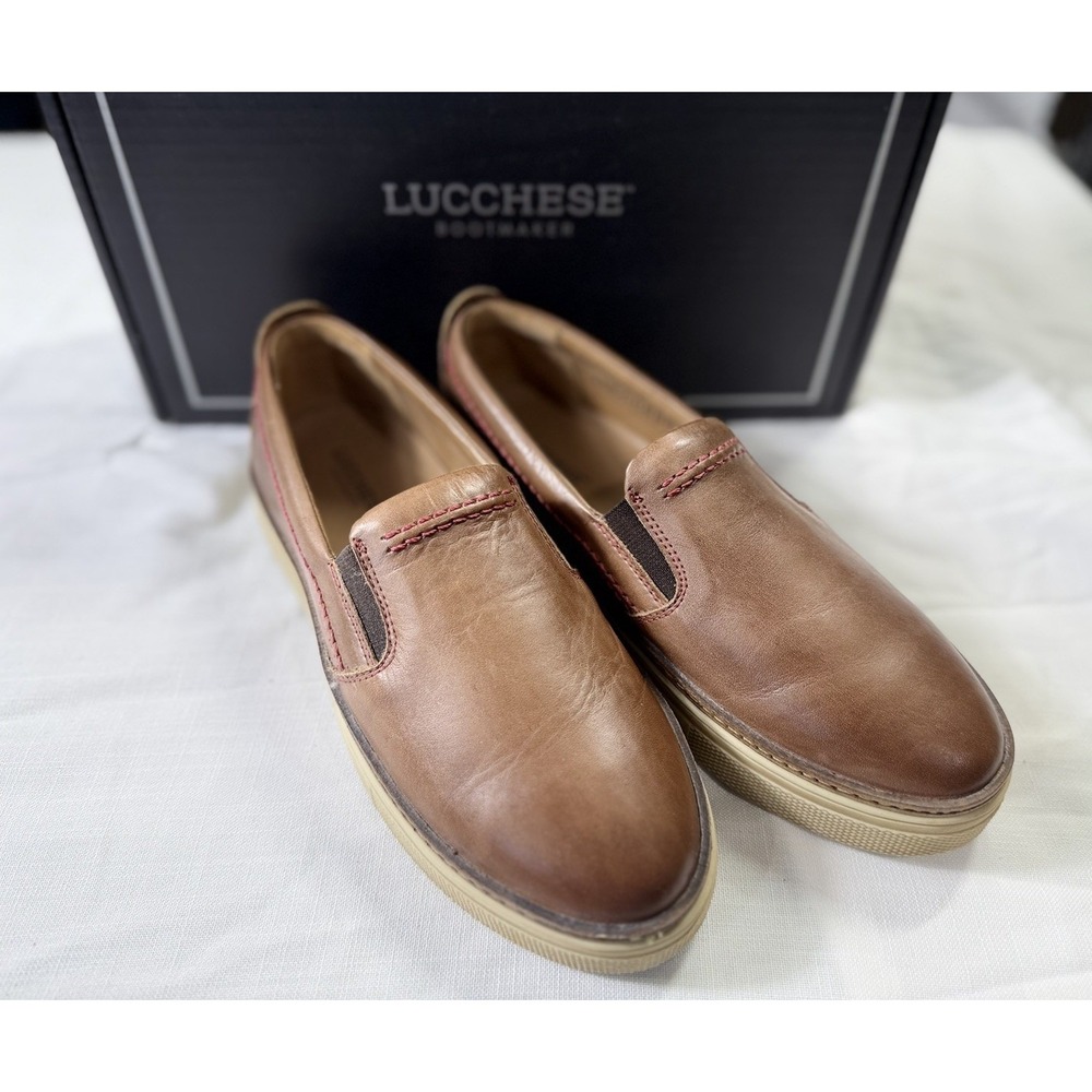 Lucchese Brown Leather Slip On Shoes Womens 8.5M Cowhide Casual Loafers